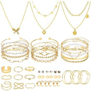 Fashion Jewelry Gold-Tone Layered Necklace and Bracelet Set